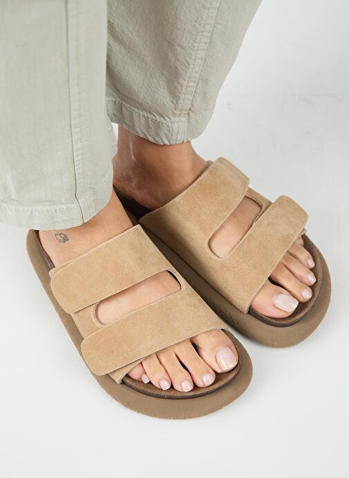 Manijero Lillo Kadın Hakiki Deri Çift Cırtlı Kum Terlik - Görsel 4