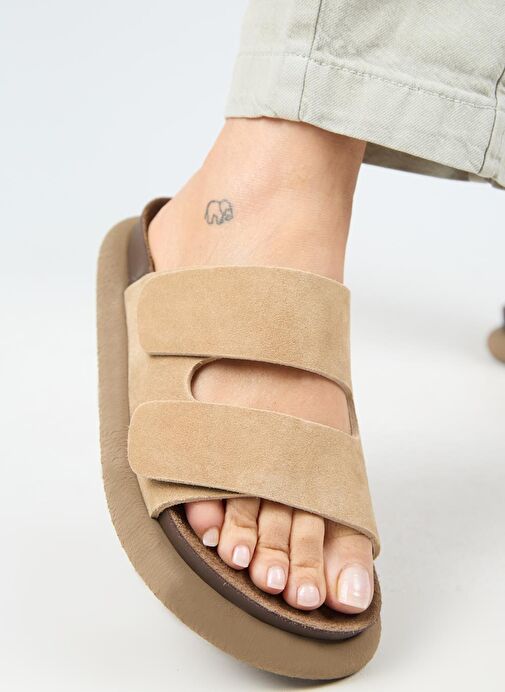 Manijero Lillo Kadın Hakiki Deri Çift Cırtlı Kum Terlik - Görsel 2