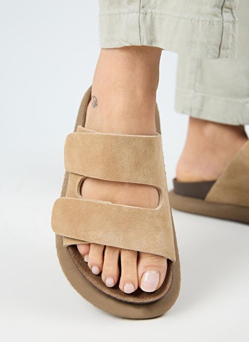 Manijero Lillo Kadın Hakiki Deri Çift Cırtlı Kum Terlik - Görsel 6