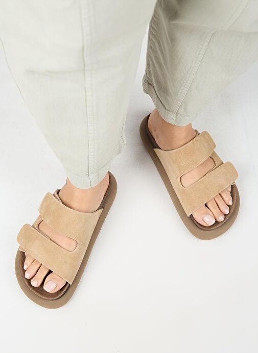 Manijero Lillo Kadın Hakiki Deri Çift Cırtlı Kum Terlik - Görsel 8