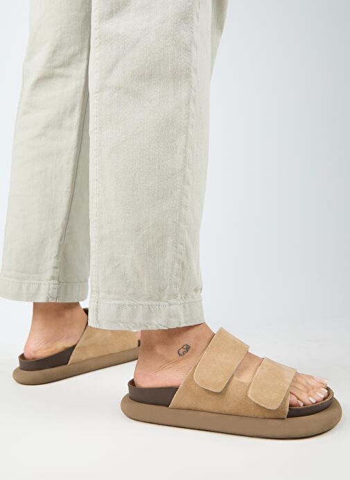 Manijero Lillo Kadın Hakiki Deri Çift Cırtlı Kum Terlik - Görsel 7