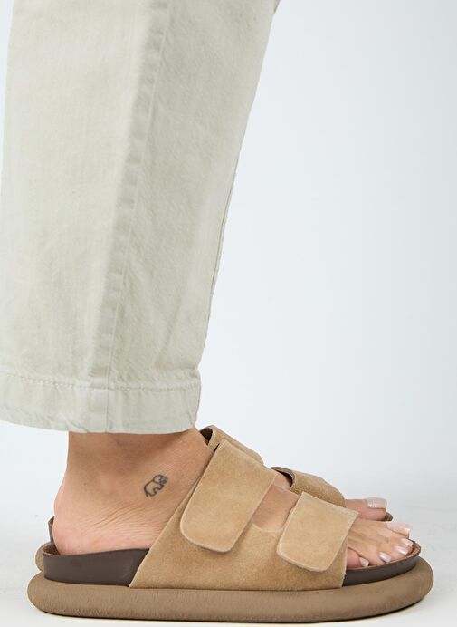 Manijero Lillo Kadın Hakiki Deri Çift Cırtlı Kum Terlik - Görsel 3