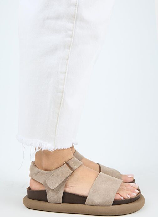 Manijero Bronx Kadın Hakiki Deri Atkılı Cırtlı Vizon Sandalet - Görsel 3