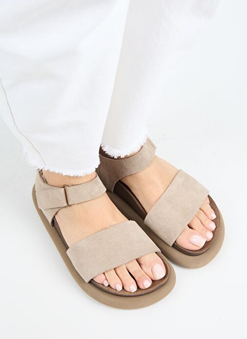 Manijero Bronx Kadın Hakiki Deri Atkılı Cırtlı Vizon Sandalet - Görsel 4