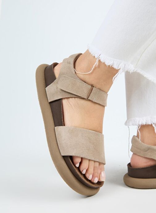 Manijero Bronx Kadın Hakiki Deri Atkılı Cırtlı Vizon Sandalet - Görsel 7