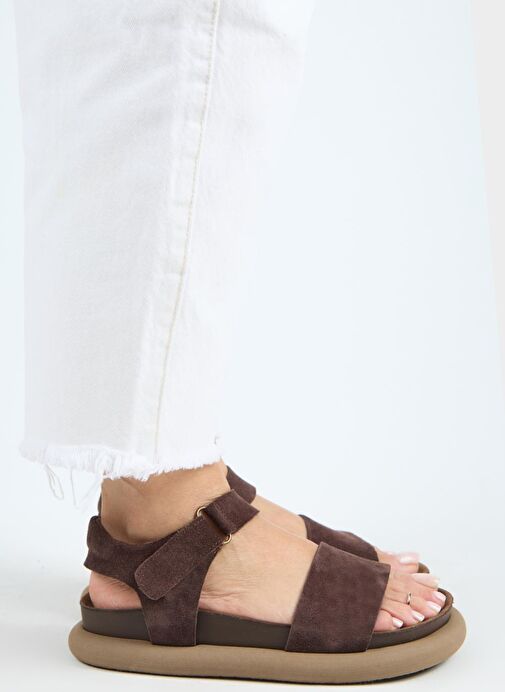 Manijero Bronx Kadın Hakiki Deri Atkılı Cırtlı Açık Kahve Sandalet - Görsel 3