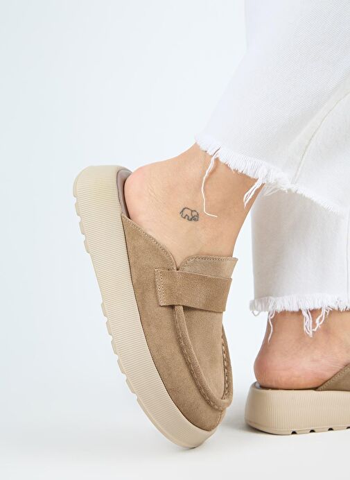 Manijero Tale Kadın Hakiki Deri Kuşaklı Sabo Vizon Terlik - Görsel 2