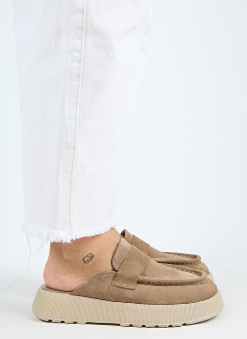 Manijero Tale Kadın Hakiki Deri Kuşaklı Sabo Vizon Terlik - Görsel 3