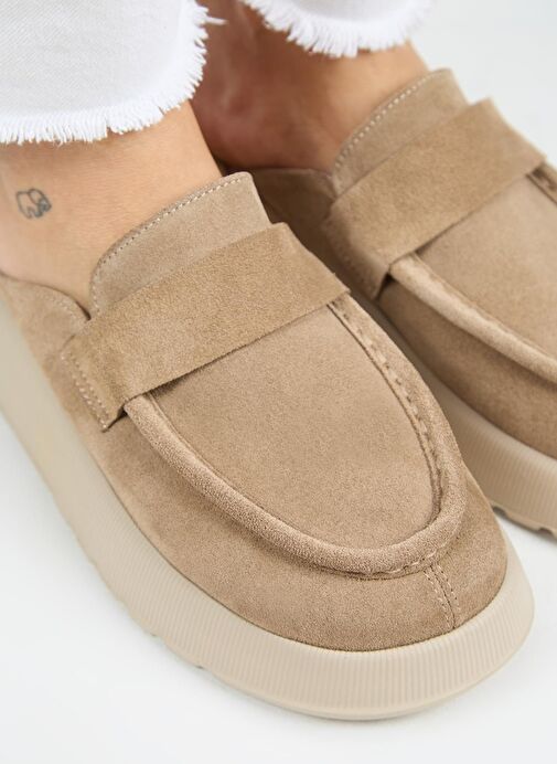 Manijero Tale Kadın Hakiki Deri Kuşaklı Sabo Vizon Terlik - Görsel 5