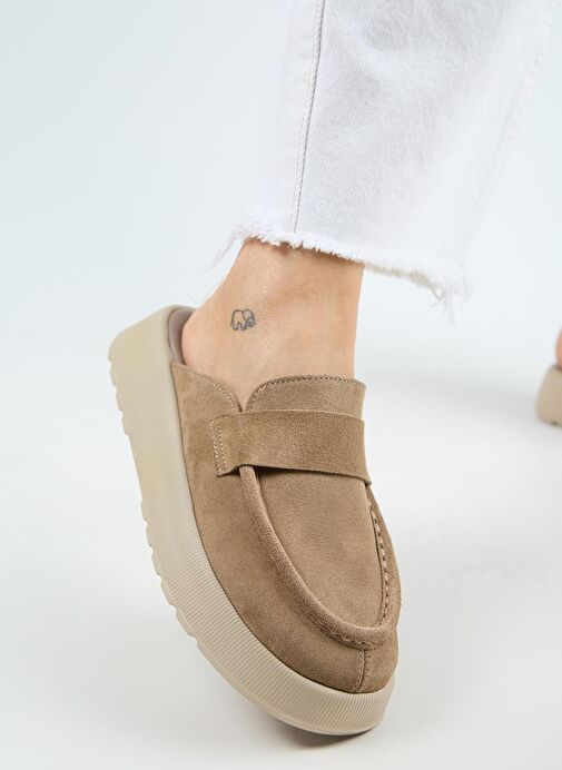 Manijero Tale Kadın Hakiki Deri Kuşaklı Sabo Vizon Terlik - Görsel 6