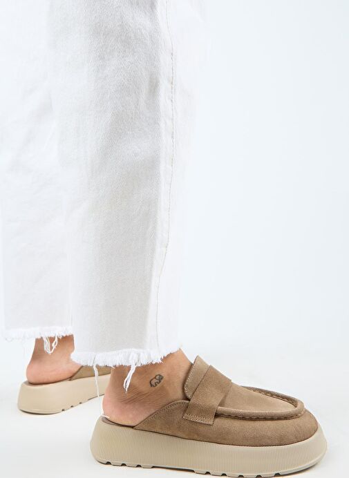 Manijero Tale Kadın Hakiki Deri Kuşaklı Sabo Vizon Terlik - Görsel 8