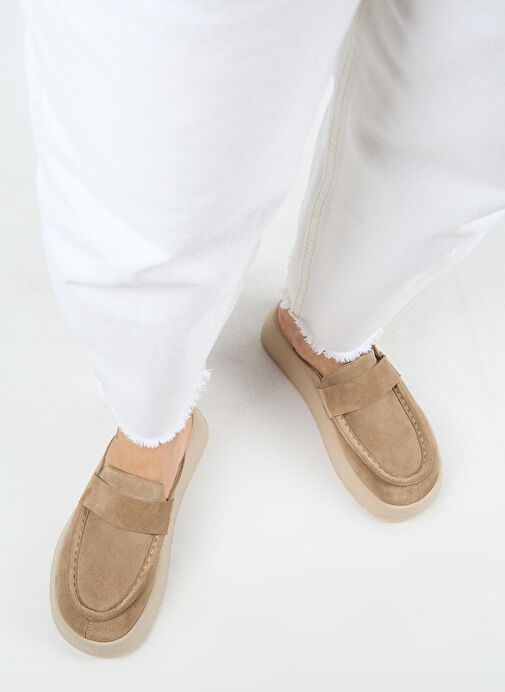 Manijero Tale Kadın Hakiki Deri Kuşaklı Sabo Vizon Terlik - Görsel 9