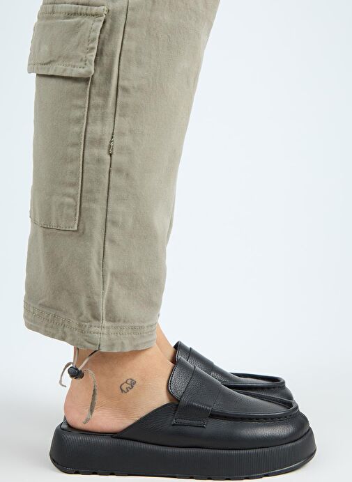 Manijero Tale Kadın Hakiki Deri Kuşaklı Sabo Siyah Terlik - Görsel 2