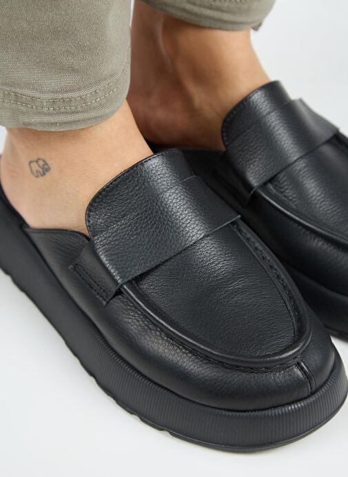 Manijero Tale Kadın Hakiki Deri Kuşaklı Sabo Siyah Terlik - Görsel 4