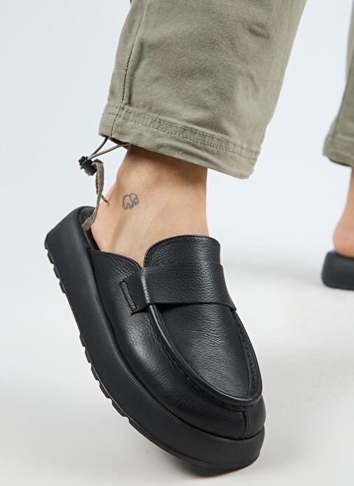 Manijero Tale Kadın Hakiki Deri Kuşaklı Sabo Siyah Terlik - Görsel 5