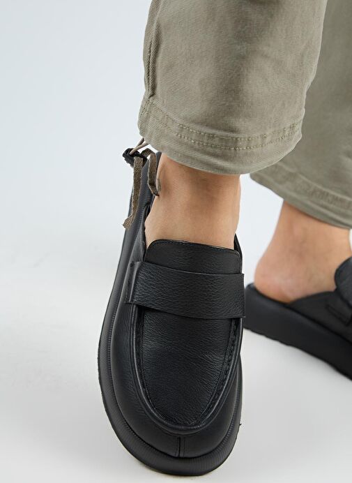 Manijero Tale Kadın Hakiki Deri Kuşaklı Sabo Siyah Terlik - Görsel 6