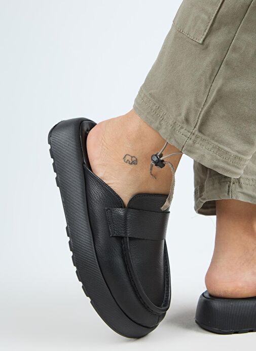 Manijero Tale Kadın Hakiki Deri Kuşaklı Sabo Siyah Terlik - Görsel 7