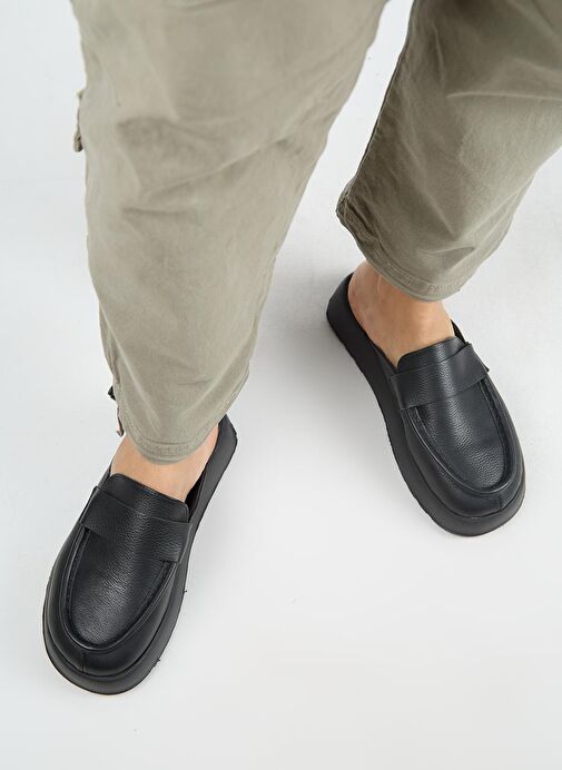 Manijero Tale Kadın Hakiki Deri Kuşaklı Sabo Siyah Terlik - Görsel 9