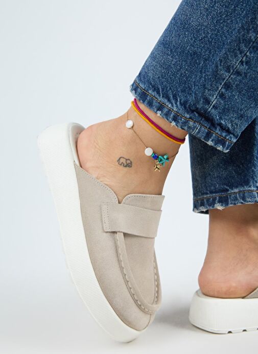 Manijero Tale Kadın Hakiki Deri Kuşaklı Sabo Bej Terlik - Görsel 2