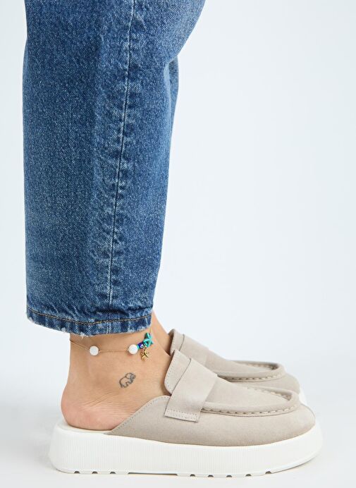 Manijero Tale Kadın Hakiki Deri Kuşaklı Sabo Bej Terlik - Görsel 3