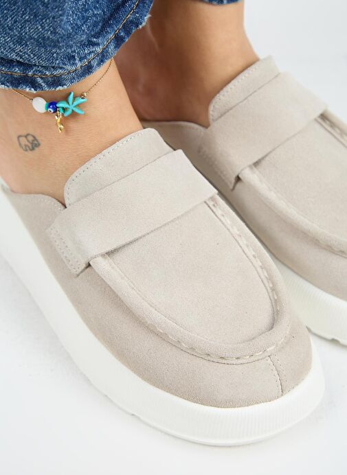 Manijero Tale Kadın Hakiki Deri Kuşaklı Sabo Bej Terlik - Görsel 5