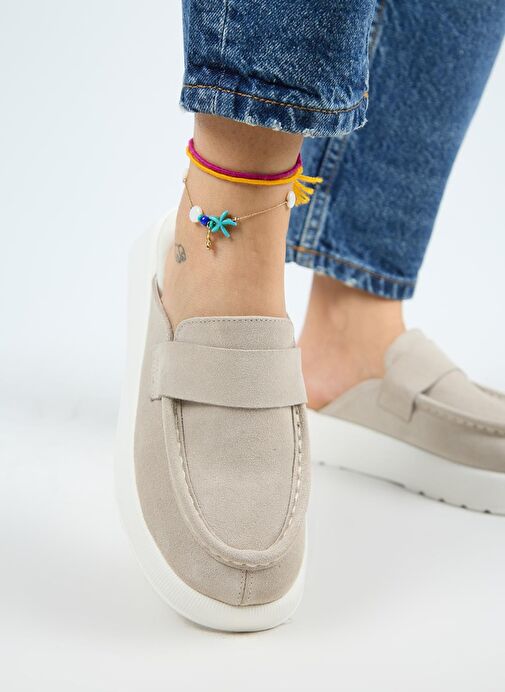 Manijero Tale Kadın Hakiki Deri Kuşaklı Sabo Bej Terlik - Görsel 7