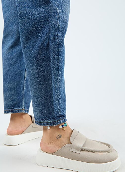 Manijero Tale Kadın Hakiki Deri Kuşaklı Sabo Bej Terlik - Görsel 8