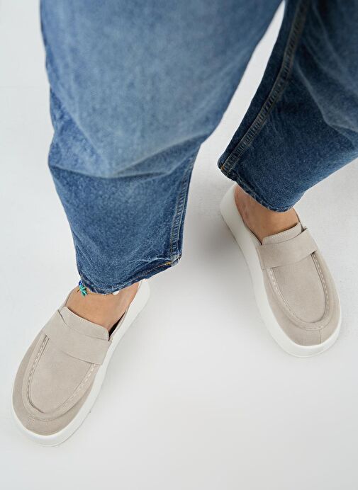 Manijero Tale Kadın Hakiki Deri Kuşaklı Sabo Bej Terlik - Görsel 9