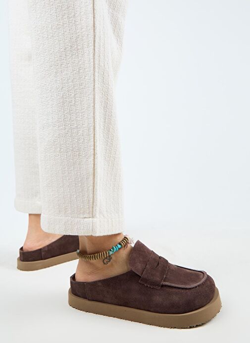 Manijero (Ziva) Kadın Hakiki Deri Loafer Platform Açık Kahve Terlik - Görsel 2