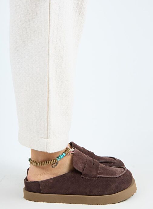 Manijero (Ziva) Kadın Hakiki Deri Loafer Platform Açık Kahve Terlik - Görsel 3