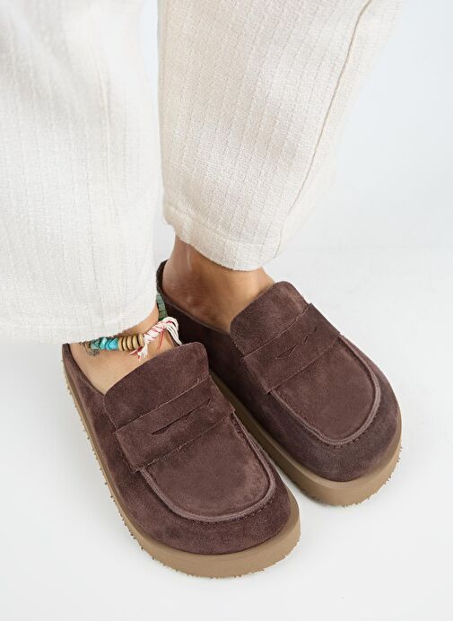 Manijero (Ziva) Kadın Hakiki Deri Loafer Platform Açık Kahve Terlik - Görsel 4