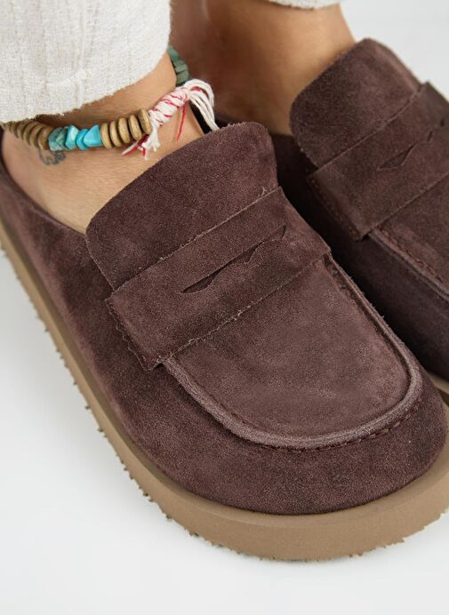 Manijero (Ziva) Kadın Hakiki Deri Loafer Platform Açık Kahve Terlik - Görsel 5