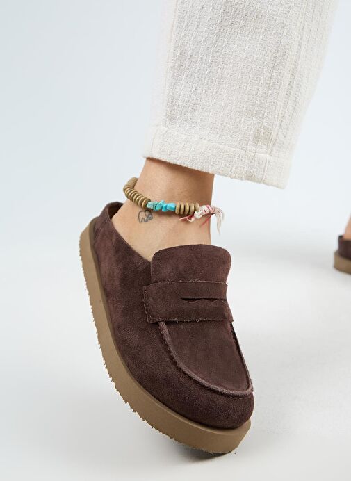 Manijero (Ziva) Kadın Hakiki Deri Loafer Platform Açık Kahve Terlik - Görsel 6