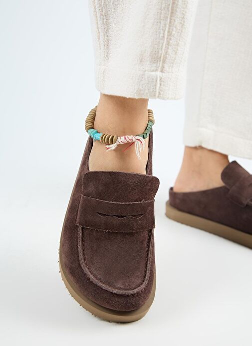Manijero (Ziva) Kadın Hakiki Deri Loafer Platform Açık Kahve Terlik - Görsel 7
