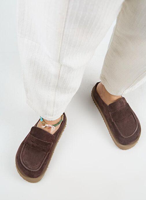 Manijero (Ziva) Kadın Hakiki Deri Loafer Platform Açık Kahve Terlik - Görsel 8