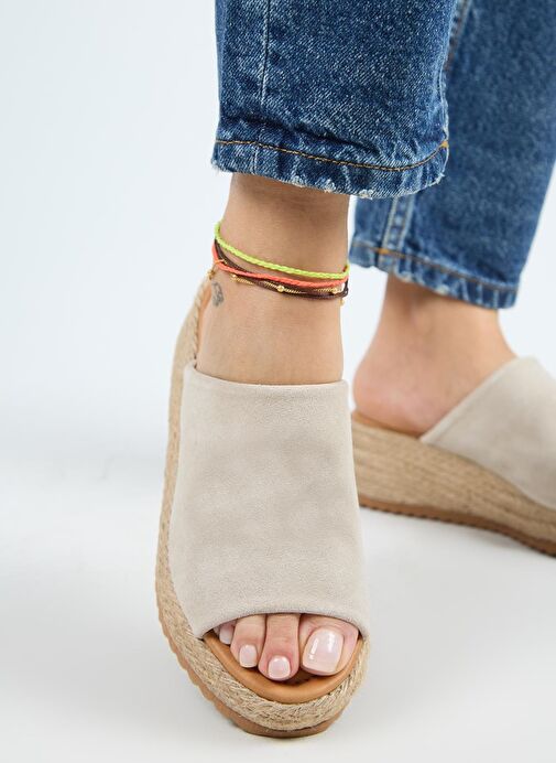 Manijero Francis Kadın Hakiki Deri Düz Tek Bantlı Espadril Bej Terlik - Görsel 5