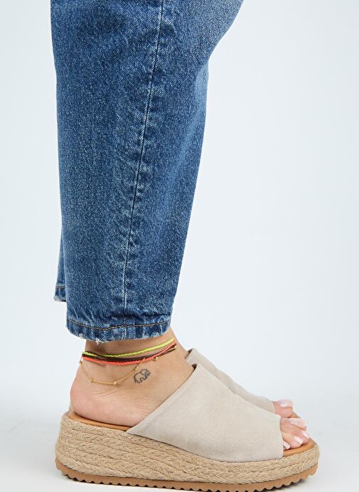 Manijero Francis Kadın Hakiki Deri Düz Tek Bantlı Espadril Bej Terlik - Görsel 2