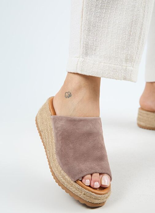 Manijero Francis Kadın Hakiki Deri Düz Tek Bantlı Espadril Vizon Terlik - Görsel 6