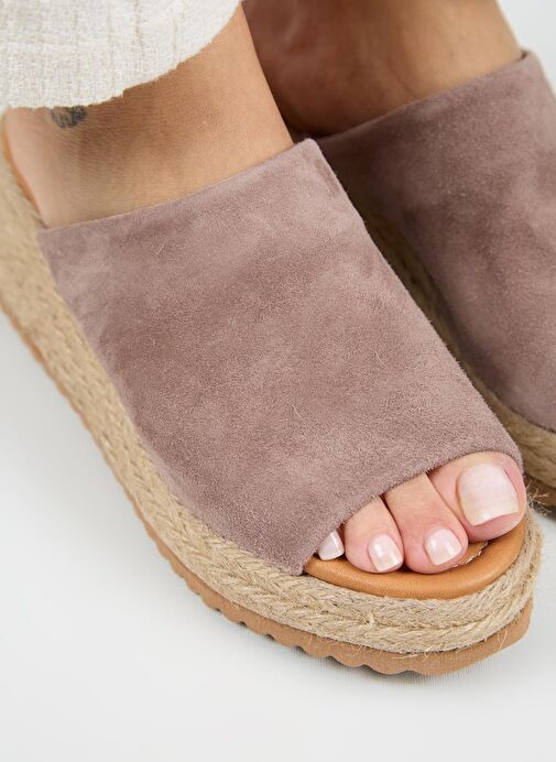 Manijero Francis Kadın Hakiki Deri Düz Tek Bantlı Espadril Vizon Terlik - Görsel 7