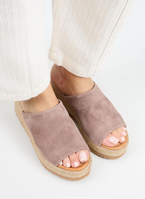 Manijero Francis Kadın Hakiki Deri Düz Tek Bantlı Espadril Vizon Terlik - Görsel 8