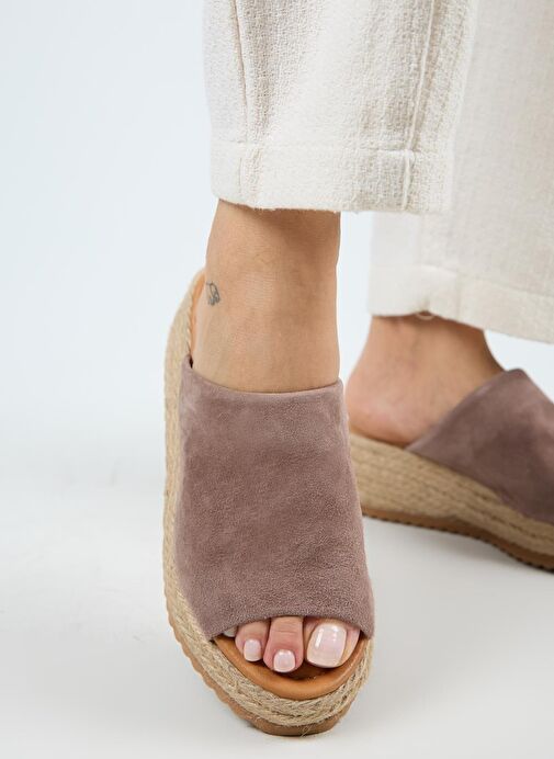 Manijero Francis Kadın Hakiki Deri Düz Tek Bantlı Espadril Vizon Terlik - Görsel 5