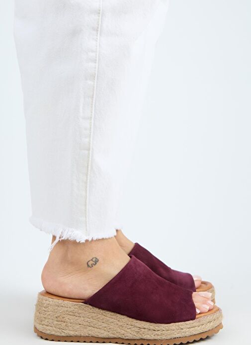Manijero Francis Kadın Hakiki Deri Düz Tek Bantlı Espadril Bordo Terlik - Görsel 7