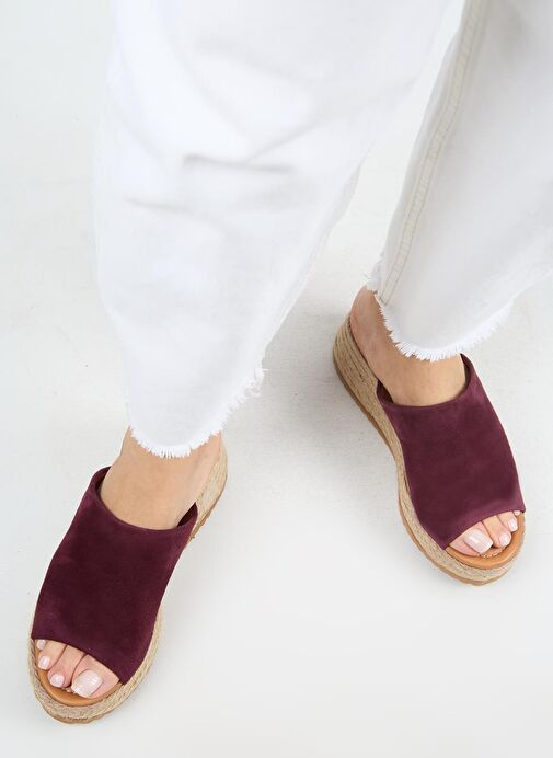 Manijero Francis Kadın Hakiki Deri Düz Tek Bantlı Espadril Bordo Terlik - Görsel 3