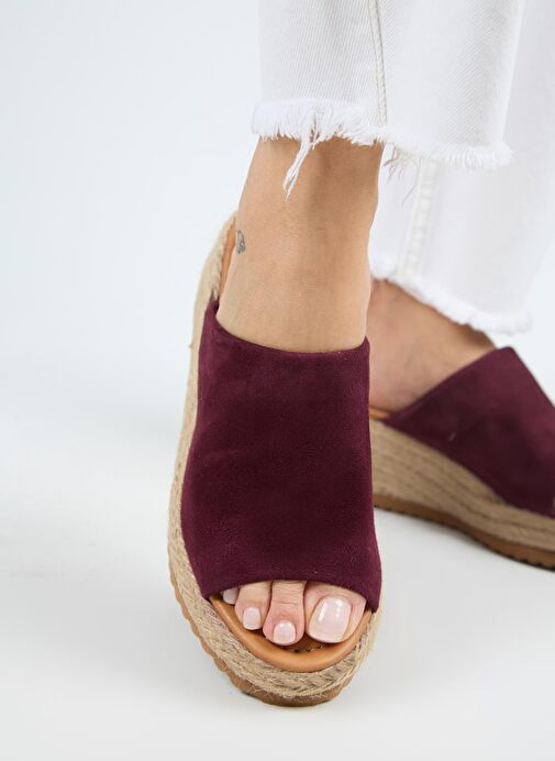Manijero Francis Kadın Hakiki Deri Düz Tek Bantlı Espadril Bordo Terlik - Görsel 4