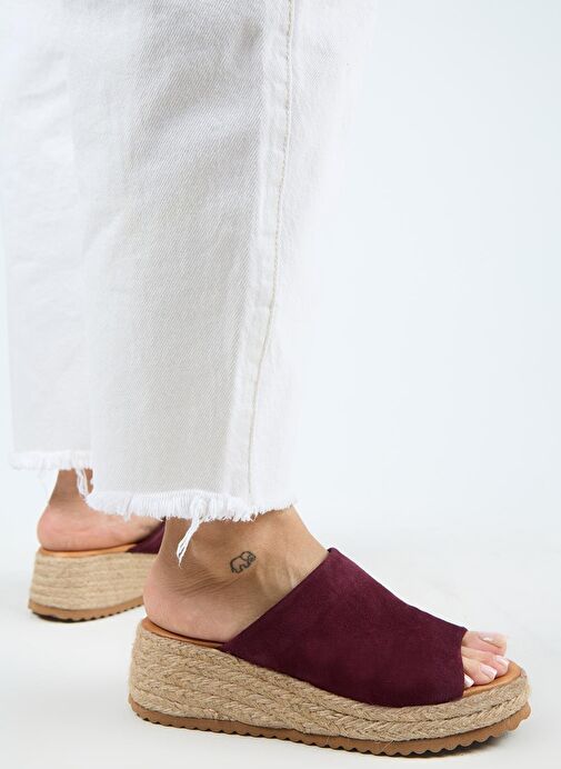 Manijero Francis Kadın Hakiki Deri Düz Tek Bantlı Espadril Bordo Terlik - Görsel 2