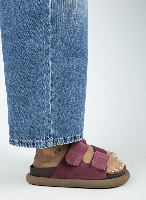 Manijero Lillo Kadın Hakiki Deri Çift Cırtlı Vişne Terlik - Görsel 3