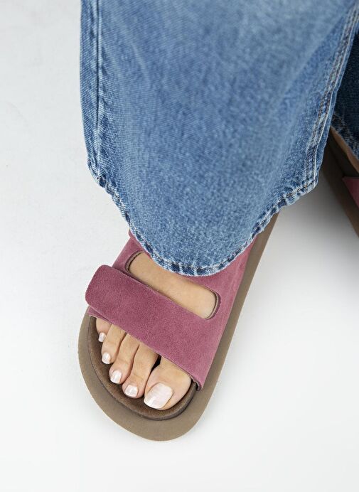 Manijero Lillo Kadın Hakiki Deri Çift Cırtlı Vişne Terlik - Görsel 9