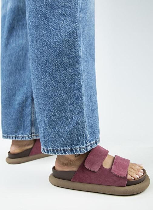 Manijero Lillo Kadın Hakiki Deri Çift Cırtlı Vişne Terlik - Görsel 7