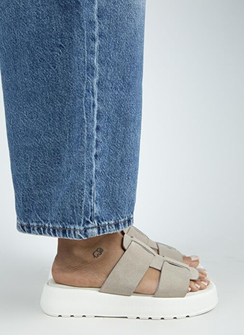 Manijero Paris Kadın Hakiki Deri Çift Bantlı Bej Terlik - Görsel 3