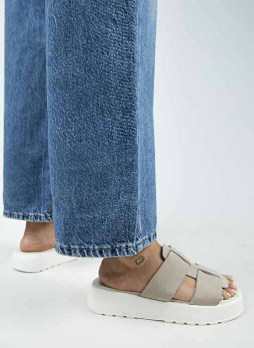 Manijero Paris Kadın Hakiki Deri Çift Bantlı Bej Terlik - Görsel 8